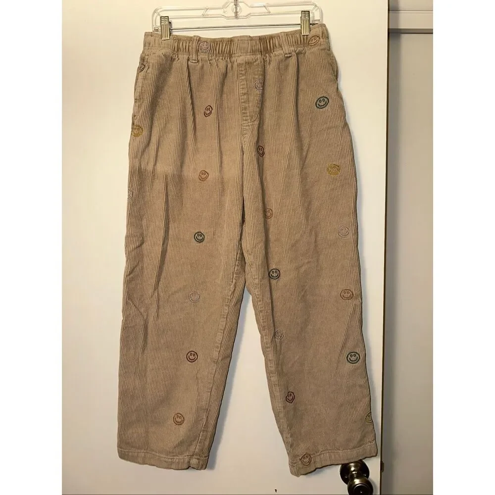 Urban Outfitters Men’s Medium Tan Corduroy Pants Embroidered Smiley Faces GUC